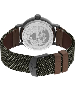 Montre Timex Standard 40&nbsp;mm Bracelet en cuir et tissu Gris m&eacute;tallique/Vert large