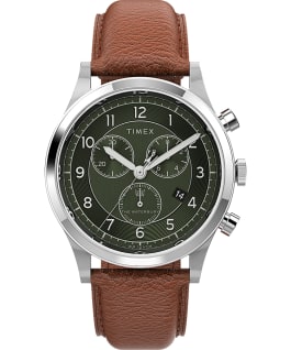 Waterbury Traditional Chronograph 39mm Leather Strap Watch Stainless-Steel/Tan/Green large