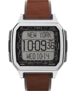 Command Urban 47mm Leather Strap Watch Silver-Tone/Brown large