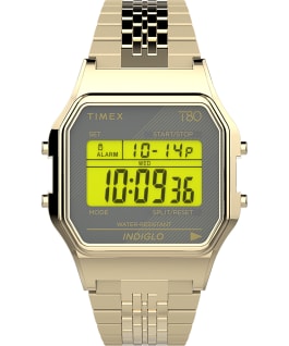 Montre Timex T80 34&nbsp;mm Bracelet en acier inoxydable Dot&eacute;/Gris large