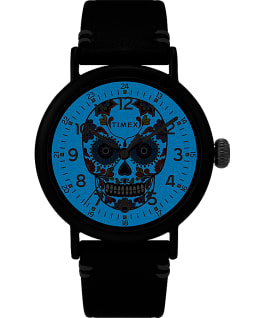 Timex Standard D&iacute;a de los Muertos 40mm Leather Strap Watch Black/Black/Black large
