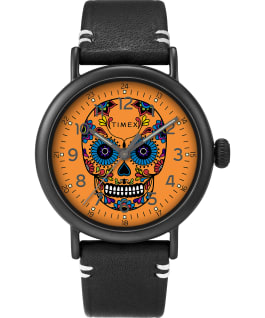 Timex Standard D&iacute;a de los Muertos 40mm Leather Strap Watch Black/Orange/Black large