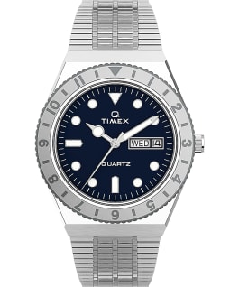 Q Timex 36mm Stainless Steel Bracelet Watch Stainless-Steel/Blue large