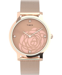 Transcend Floral 34mm Stainless Steel Mesh Band Watch Rose-Gold-Tone large