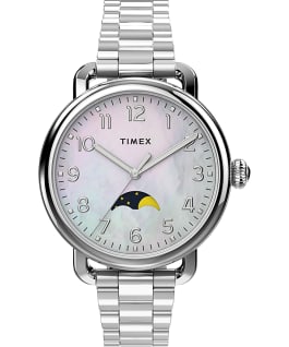 Timex Standard 34mm Stainless Steel Bracelet Watch with Moon Phase Silver-Tone/Mother-of-Pearl large
