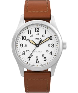 Expedition North Field Post Mechanical 38mm Eco-Friendly Leather Strap Watch Stainless-Steel/Brown/White large