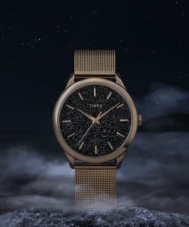 Celestial Opulence 32mm Stainless Steel Mesh Band Watch Gold-Tone/Black large