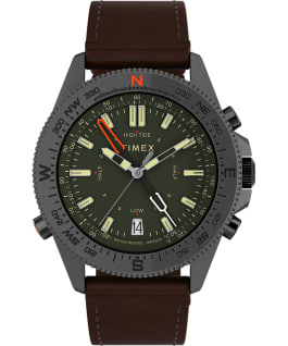 Expedition North Tide-Temp-Compass 43mm Eco-Friendly Leather Strap Watch Gunmetal/Brown/Green large
