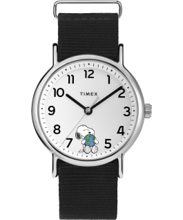 Timex Weekender x Peanuts Take Care 38mm Fabric Strap Watch Silver-Tone/Black/White large