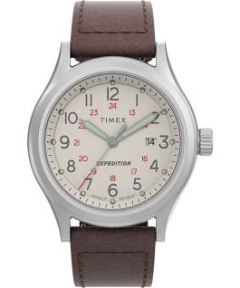 Expedition Sierra 41mm Leather Strap Watch Stainless-Steel/Brown/Cream large