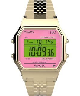 Timex T80 34mm Stainless Steel Bracelet Watch with Perfect Fit Pink/Gold-Tone large