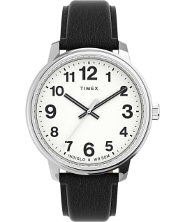 Easy Reader Bold 43mm Leather Strap Watch Silver-Tone/Black/White large