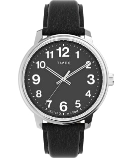 Easy Reader Bold 43mm Leather Strap Watch Silver-Tone/Black large