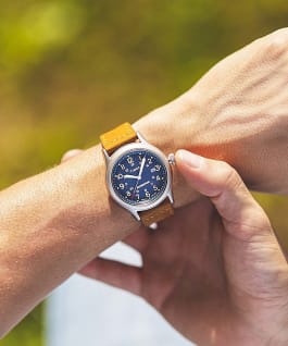Expedition Sierra 41mm Leather Strap Watch Stainless-Steel/Blue large