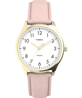 Modern Easy Reader 32mm Leather Strap Watch Rose-Gold-Tone/White large