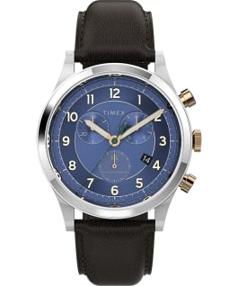 Waterbury Traditional Chronograph 39mm Leather Strap Watch Stainless-Steel/Blue large
