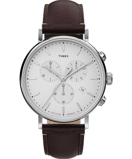 Fairfield Chronograph 41mm Leather Strap Watch AMZ Silver-Tone/Brown/White large
