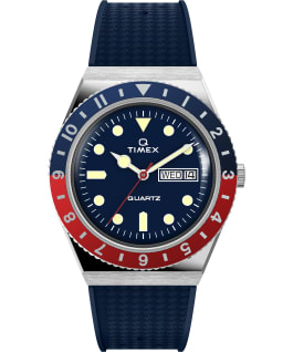 Q Timex 38mm Synthetic Rubber Strap Watch Stainless-Steel/Blue large