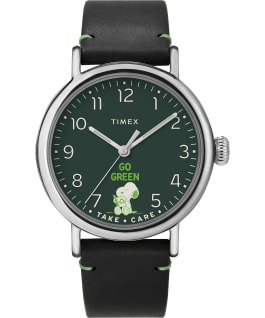 Timex Standard x Peanuts Take Care 40mm Leather Strap Watch Silver-Tone/Black/Green large