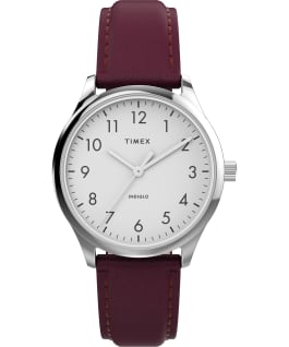 Modern Easy Reader 32mm Leather Strap Watch Silver-Tone/Burgundy large