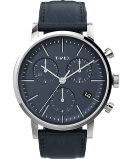 Midtown Chronograph 40mm Leather Watch Stainless-Steel/Blue large