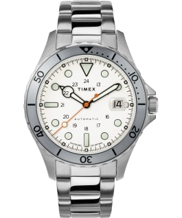 Timex x Huckberry Navi XL Automatic Arctic 41mm Stainless Steel Bracelet Watch Stainless-Steel/White/Silver-Tone large