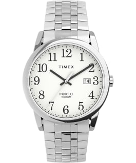 Easy Reader 38mm Stainless Steel Expansion Band Watch with Perfect Fit Silver-Tone/White large