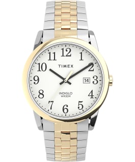 Easy Reader 38mm Stainless Steel Expansion Band Watch with Perfect Fit Two-Tone/White large