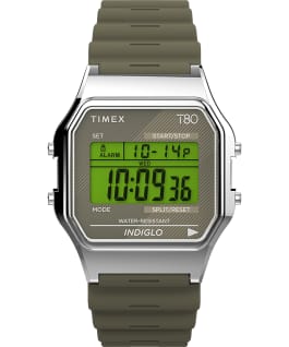 Timex T80 34mm Resin Strap Watch Silver-Tone/Green large