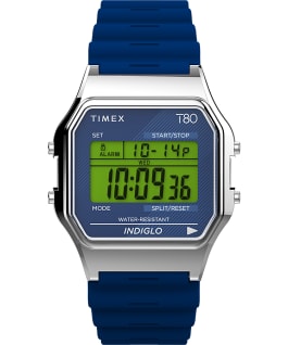 Timex T80 34mm Resin Strap Watch Silver-Tone/Blue large