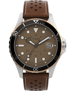 Navi XL Automatic 41mm Perforated Leather Strap Stainless-Steel/Brown/Tan/Gold-Tone large