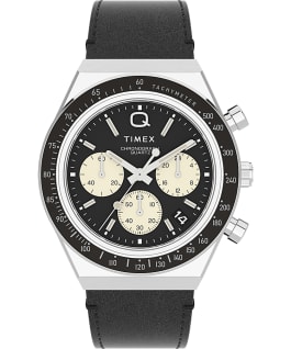 Q Timex Chronograph 40mm Leather Strap Watch Stainless-Steel/Black large