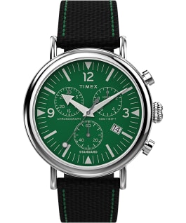 Timex Standard Chronograph 41mm Leather and Fabric Strap Watch Silver-Tone/Black/Green large