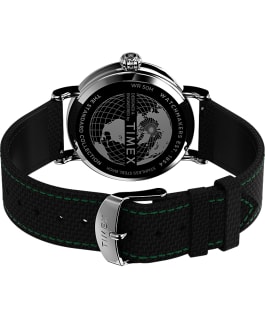 Timex Standard 40mm Leather and Fabric Strap Watch Silver-Tone/Black/Green large