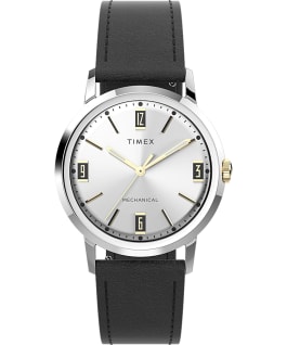 Marlin Hand Wound 34mm Leather Strap Watch Inspired by the Viscount Collection Stainless-Steel/Black/Silver-Tone large