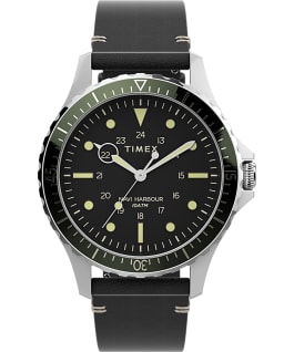 Navi XL 41mm Leather Strap Watch Stainless-Steel/Black/Green large