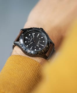 Navi XL 41mm Leather Strap Watch Black/Brown large