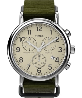 Expedition Scout 40mm Fabric Strap Watch AMZ Silver-Tone/Green/Cream large