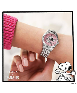 Timex Legacy x Peanuts 34mm Stainless Steel Bracelet Watch Silver-Tone/Pink large