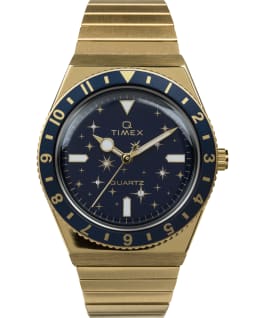Q Timex Celestial 36mm Stainless Steel Expansion Band Watch Gold-Tone/Blue large