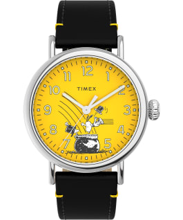 Timex Standard x Peanuts Featuring Snoopy St Patricks Day 40mm Leather Strap Watch Silver-Tone/Black/Yellow large