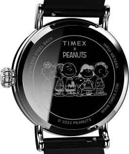 Timex Standard x Peanuts Dream in Color 40mm Leather Strap Watch Silver-Tone/Black/White large