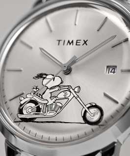 Timex Marlin Automatic x Snoopy Easy Rider 40mm Leather Strap Watch Stainless-Steel/Black/Silver-Tone large