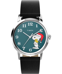 Timex Marlin Hand Wound x Snoopy Holiday 34mm Leather Strap Watch Stainless-Steel/Black/Blue large
