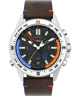 Expedition North Tide Temp Compass 43mm Eco Friendly Leather Strap Watch with Color Accents Stainless-Steel/Brown/Black large