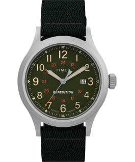 Expedition North Sierra 40mm Recycled Materials Fabric Strap Watch Silver-Tone/Black/Green large