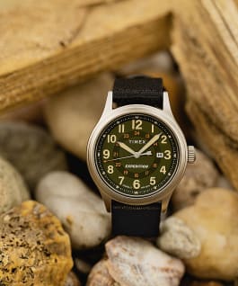 Expedition North Sierra 40mm Recycled Materials Fabric Strap Watch Silver-Tone/Black/Green large