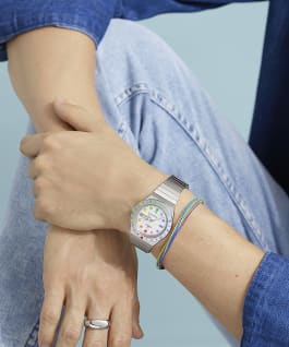 Q Timex Rainbow 36mm Stainless Steel Expansion Band Watch Silver-Tone large