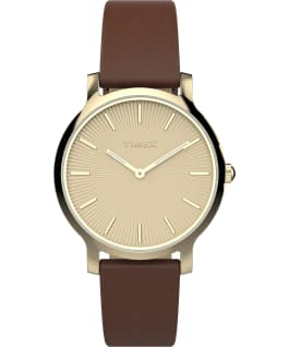 Transcend 34mm Leather Strap Watch Gold-Tone/Brown large