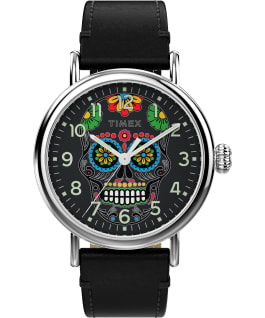 Timex Standard D&iacute;a de los Muertos 40mm Leather Strap Watch Black/Silver-Tone/Black large
